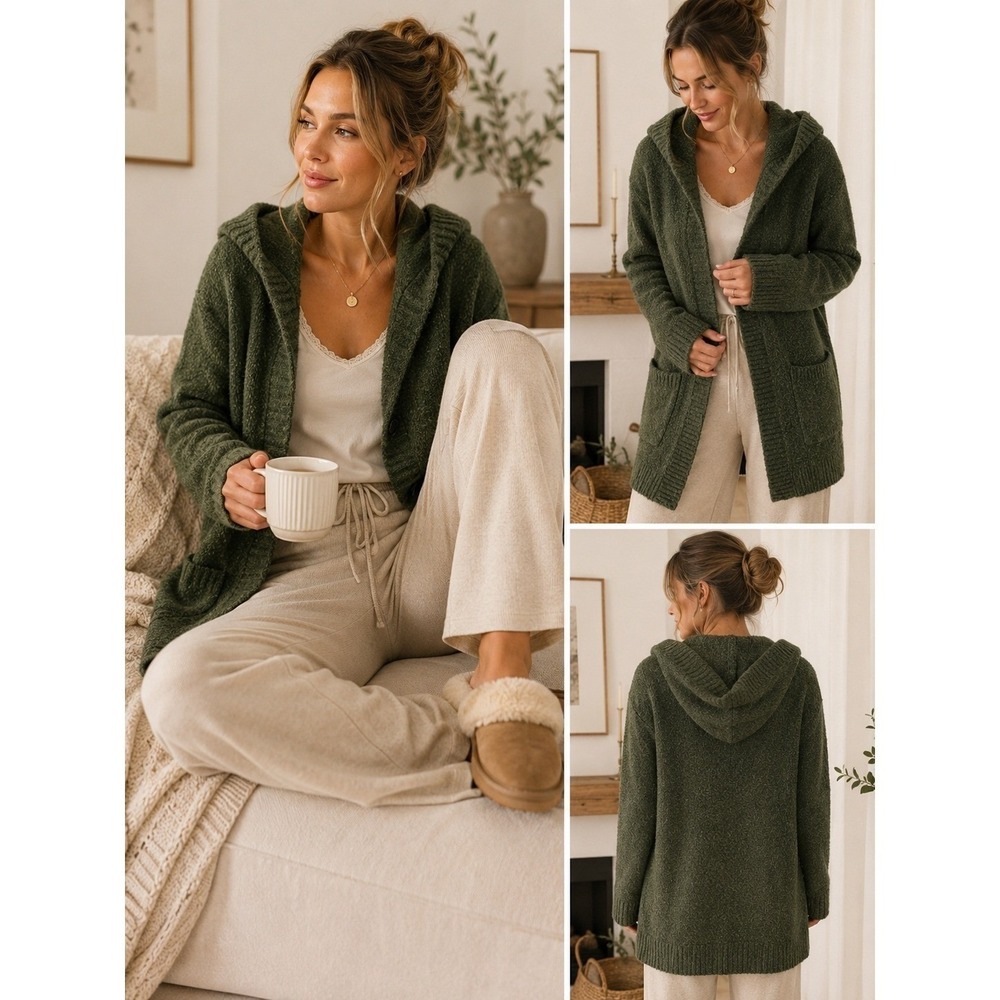 Rachel Zoe Hooded Cardigan Womens Small Green Good Wool Alpaca Blend Open Front